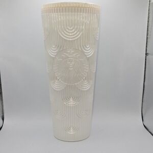 Starbucks Pearl White Geometric Plastic Tumbler 710ml Twist Lid